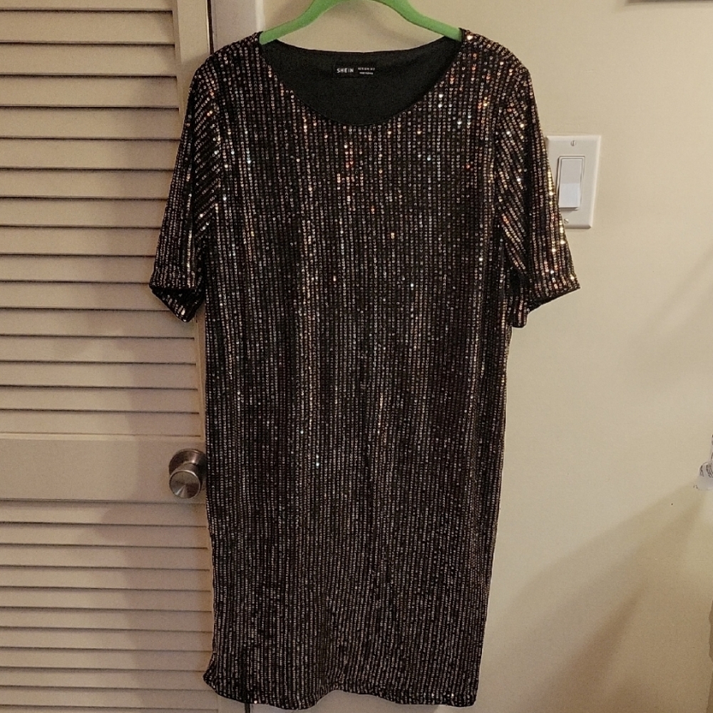 SHEIN Black Sequin Mini Dress